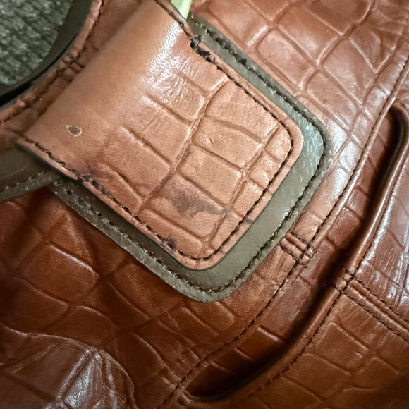 HOBO Croc-Embossed Brick Red and Chocolate Brown Tote with Ring Handle - Picture 8 of 8